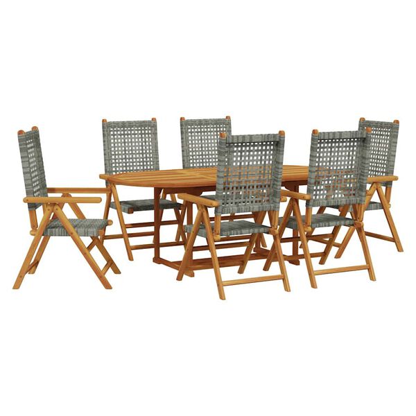 vidaXL 7-tlg. Garten-Essgruppe Poly Rattan und Massivholz Grau