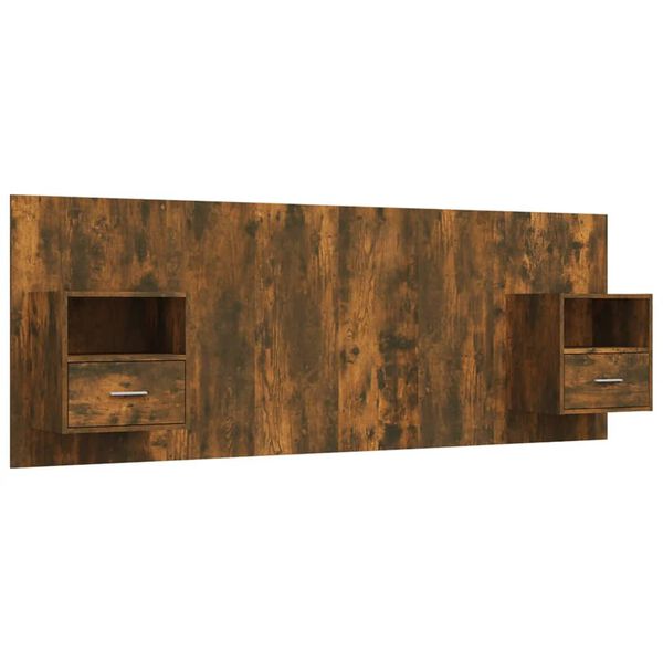 vidaXL Kopfteil mit Nachttischen Räuchereiche Holzwerkstoff