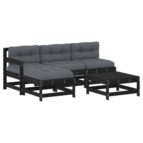 vidaXL 5-tlg. Garten-Lounge-Set mit Kissen Schwarz Massivholz