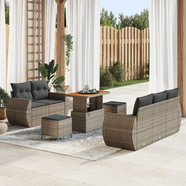 vidaXL Gartensofa-set mit Kissen mit Speicher 8 pcs Grau Poly-Rattan