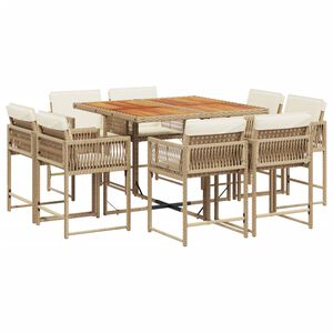 vidaXL 9-tlg. Garten-Essgruppe mit Kissen Beige Poly Rattan