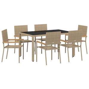 vidaXL Garten Essgruppe 7 pcs Beige Poly-Rattan