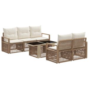 vidaXL Gartensofa-set 6 stk. Beige und Cremewei&szlig; Poly-Rattan