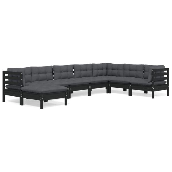 vidaXL 8-tlg. Garten-Lounge-Set mit Kissen Schwarz Massivholz Kiefer