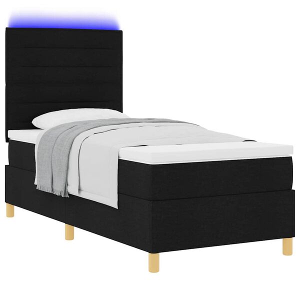 vidaXL LED Boxspringbett mit Matratze Schwarz 80 x 200 cm Stoff