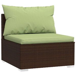 vidaXL Garten-Mittelsofa mit Kissen Braun Poly Rattan