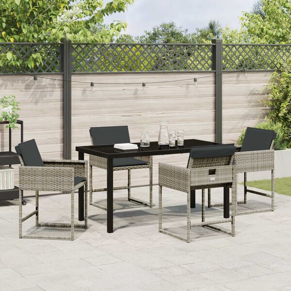 vidaXL Garten Essgruppe mit Kissen 5 pcs Hellgrau Poly-Rattan