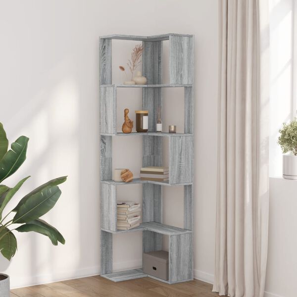 vidaXL B&uuml;cherregal 5 B&ouml;den Grau Sonoma 50x50x179 cm Holzwerkstoff