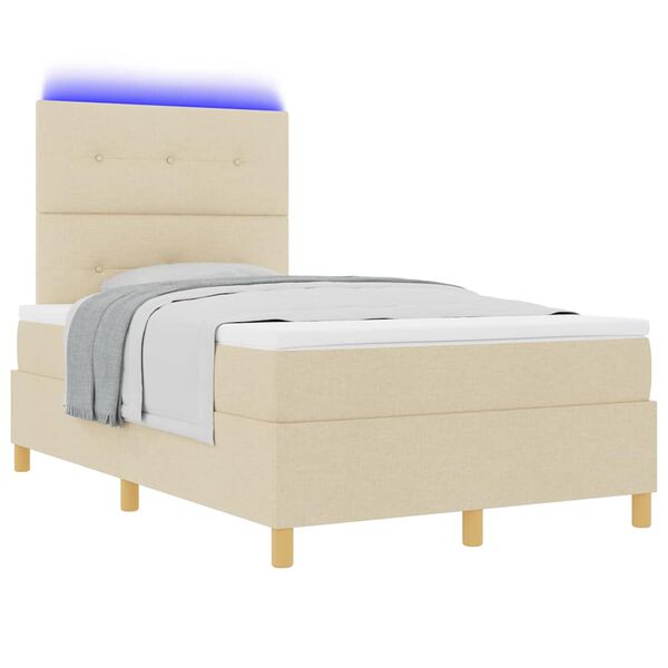 vidaXL LED Boxspringbett mit Matratze Creme 120 x 200 cm Stoff