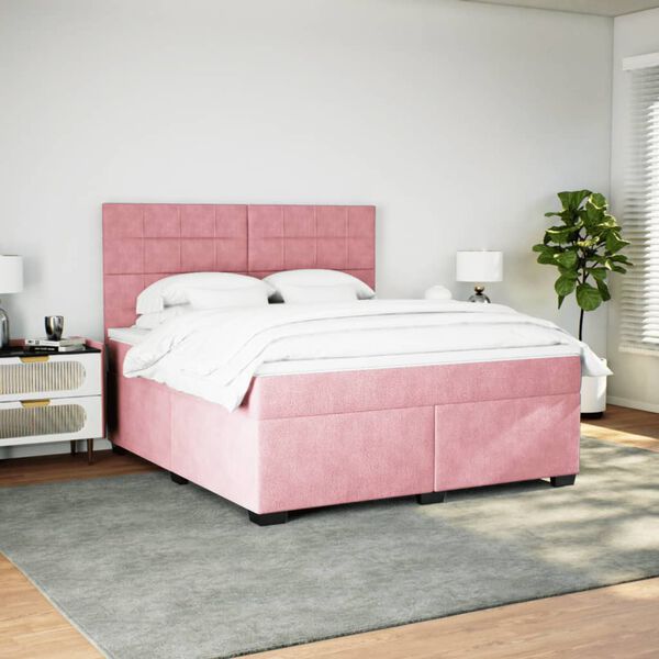 vidaXL Boxspringbett mit Matratze Rosa 180x200 cm Samt