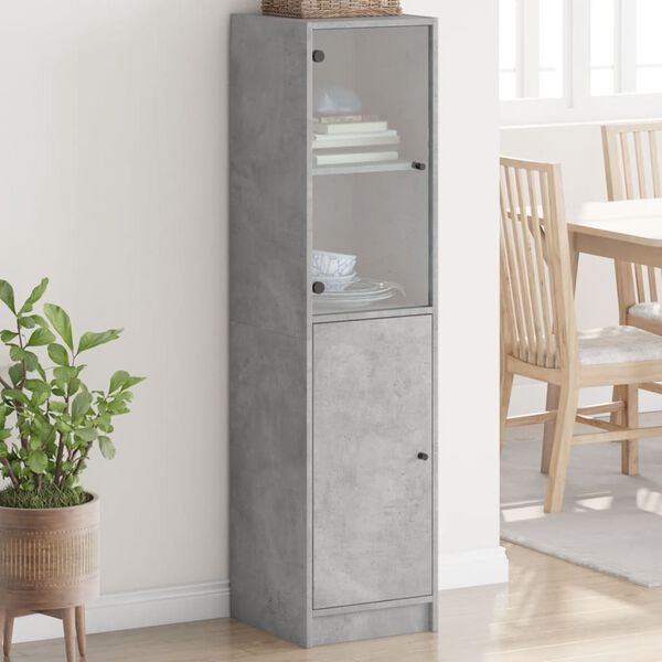 vidaXL Highboard mit Glast&uuml;r Betongrau 35x37x142 cm