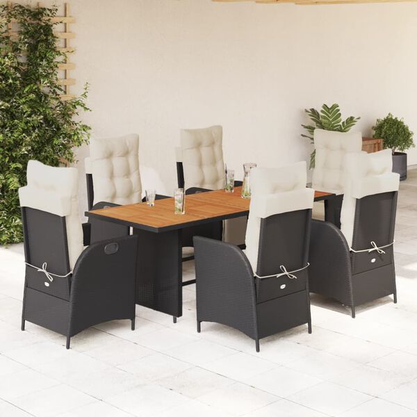 vidaXL 7-tlg. Garten-Essgruppe mit Kissen Schwarz Poly Rattan