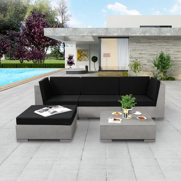 vidaXL 5-tlg. Garten-Lounge-Set mit Auflagen Beton Grau