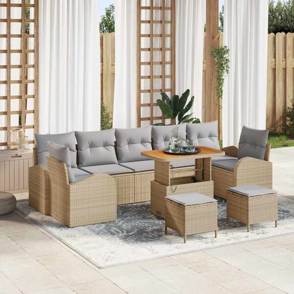 vidaXL Garten-Sofa-Set mit Kissen mit Kissen 10 pcs Beige und Hellgrau