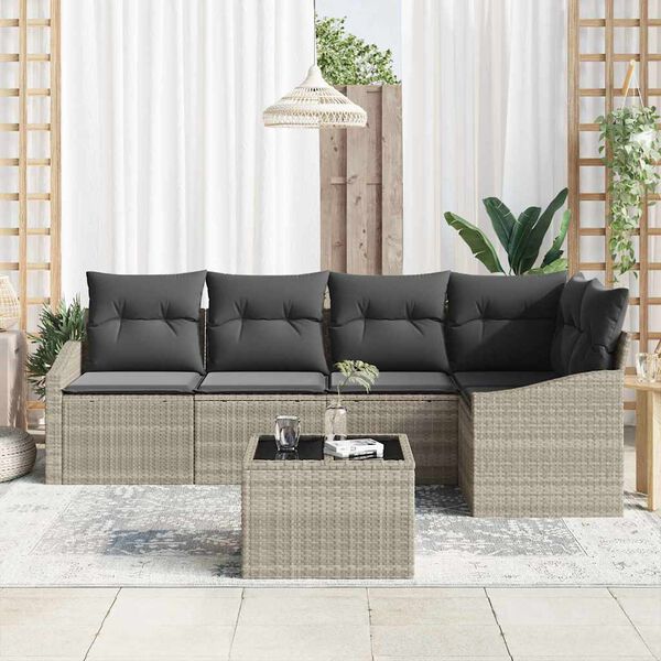 vidaXL Gartensofa-set mit Kissen 6 pcs Hellgrau Poly-Rattan