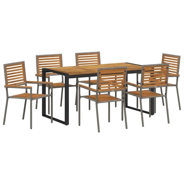 vidaXL Garten Essgruppe 7 pcs Grau und Braun Poly-Rattan