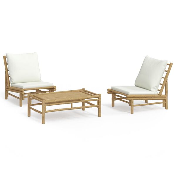 vidaXL 3-tlg. Garten-Lounge-Set mit Kissen Creme Bambus