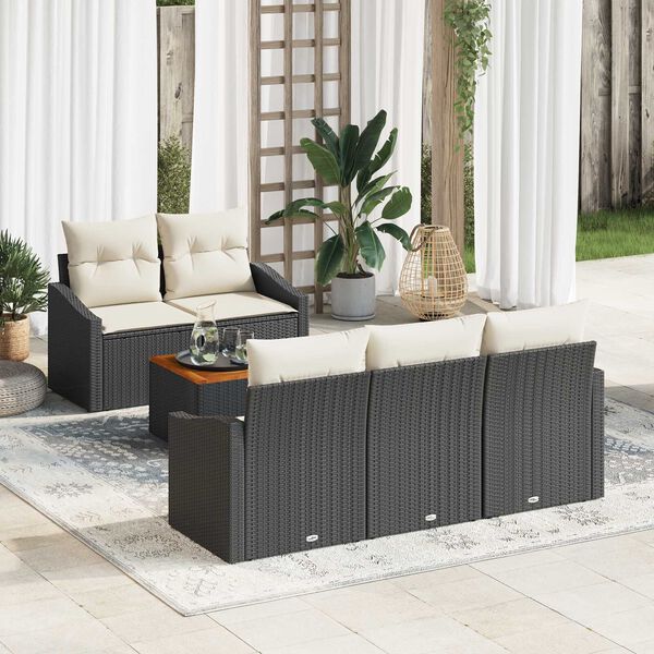 vidaXL Gartensofa-set mit Kissen 6 pcs Schwarz Poly-Rattan