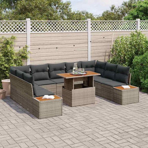 vidaXL Garten Essgruppe mit Kissen mit Kissen 10 pcs Grau und Braun