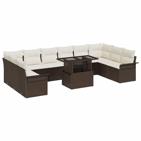 vidaXL Sofa Set mit Kissen 11 pcs Braun Poly-Rattan