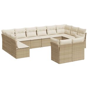 vidaXL 12-tlg. Garten-Sofagarnitur mit Kissen Beige Poly Rattan