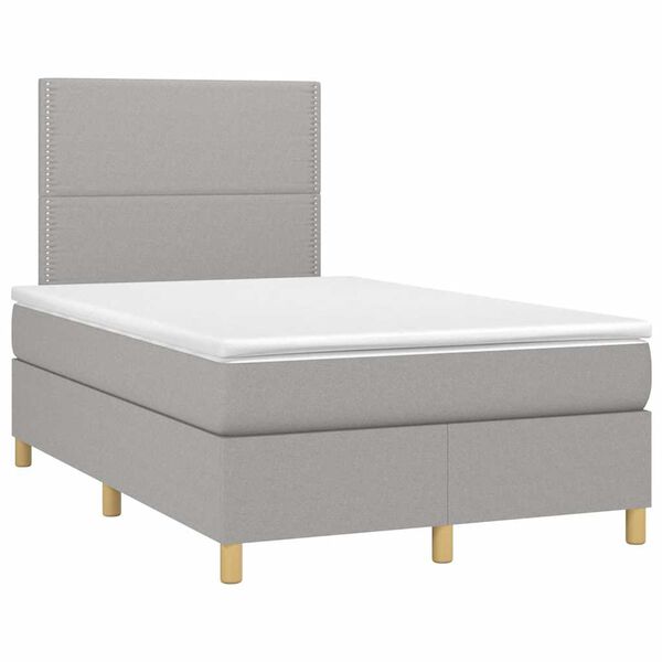 vidaXL Boxspringbett mit Matratze & LED Hellgrau 120x190 cm Stoff