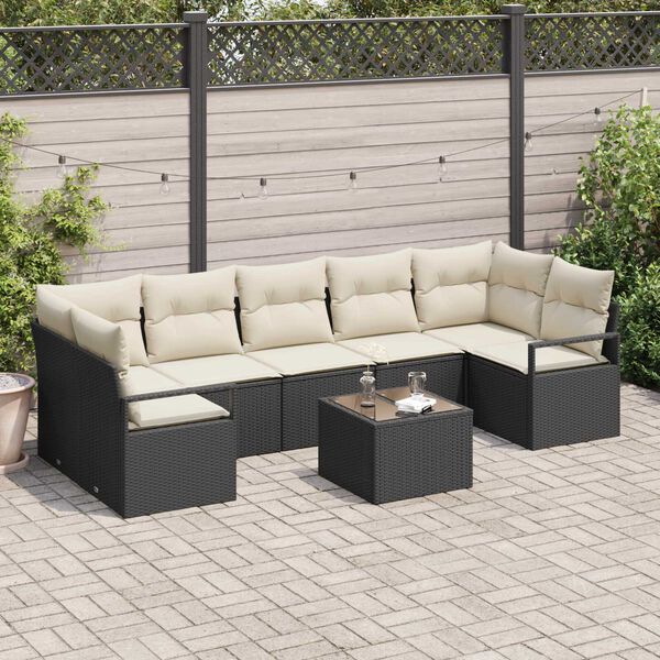 vidaXL Garten-Sofa-Set mit Kissen mit Speicher 8 pcs Schwarz und Creme