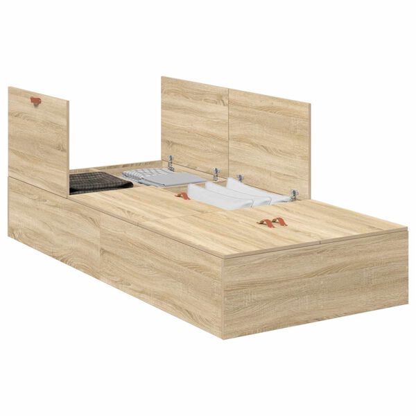 vidaXL Aufbewahrungsbettgestell Sonoma-Eiche 70 x 190 cm Holzwerkstoff