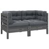 vidaXL 2-Sitzer-Gartensofa mit Kissen Grau Massivholz Kiefer
