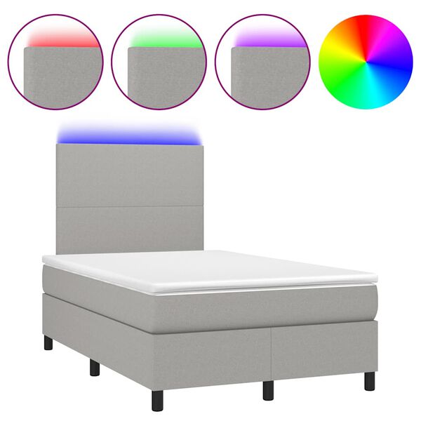 vidaXL Boxspringbett mit Matratze & LED Hellgrau 120x190 cm Stoff