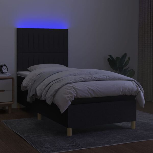 vidaXL Boxspringbett mit Matratze & LED Schwarz 100x200 cm Stoff
