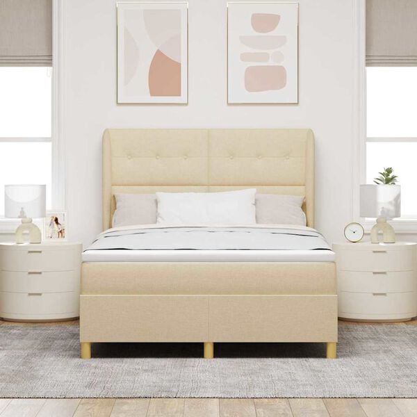 vidaXL Boxspringbett mit Matratze Creme 200 x 140 cm Stoff