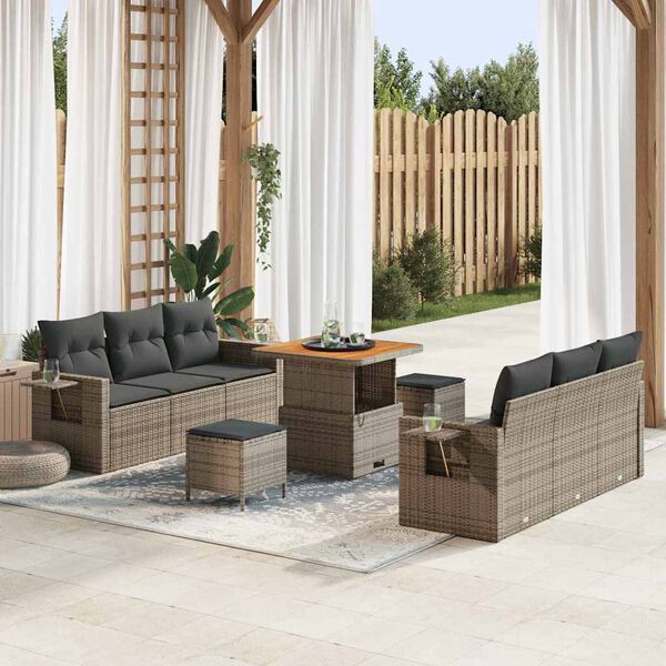 vidaXL Garten-Sofa-Set mit Kissen mit Speicher 9 pcs Grau