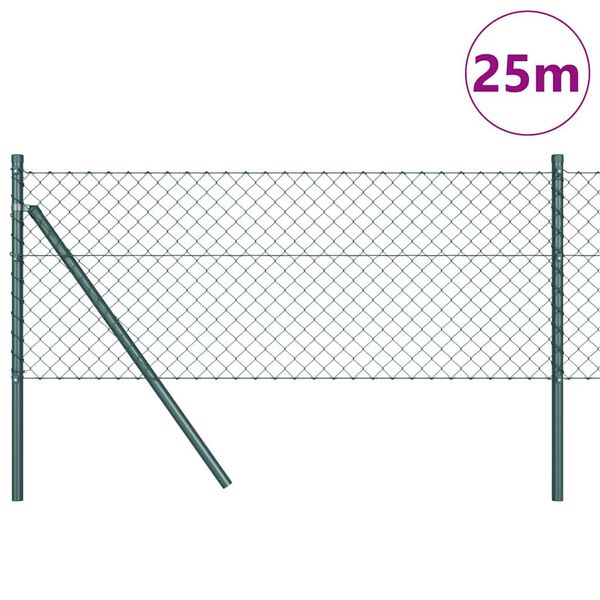 vidaXL Zaunpfosten Gr&uuml;n 25 x 0,4 m (40 x 40 mm Maschen) Stahl und PVC