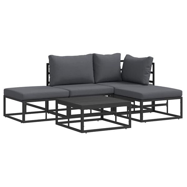 vidaXL Garten-Sofa-Set mit Kissen 5 pcs Schwarz Aluminium