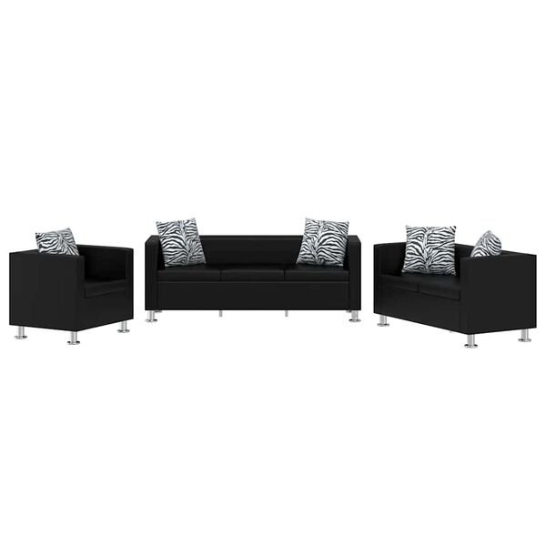 vidaXL Sofa-Set Kunstleder 3-Sitzer + 2-Sitzer + Sessel Schwarz