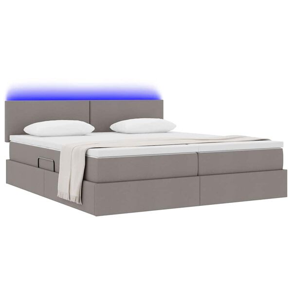 vidaXL Bett mit LED-Lichtleisten mit Kopfteil Taupe 200 x 200 cm Stoff