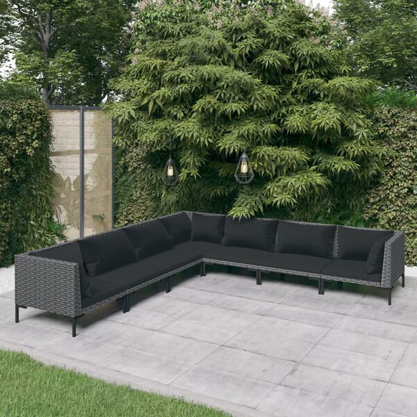vidaXL 7-tlg. Garten-Lounge-Set mit Kissen Poly Rattan Dunkelgrau
