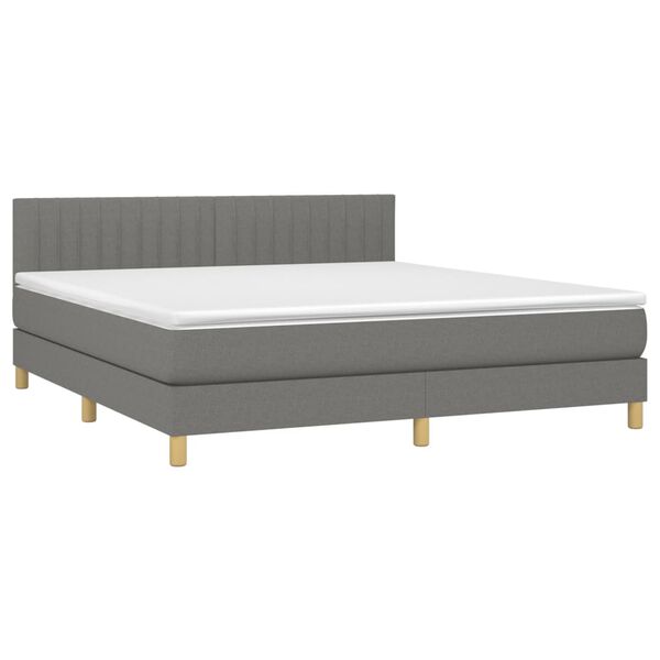 vidaXL Boxspringbett mit Matratze & LED Dunkelgrau 180x200 cm Stoff