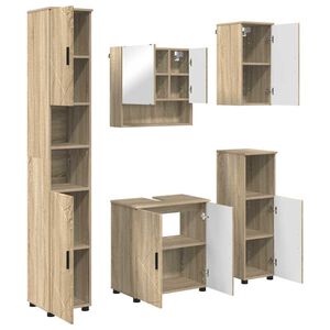 vidaXL Badezimmerm&ouml;bel-Set 5 pcs Sonoma-Eiche Holzwerkstoff & Metall