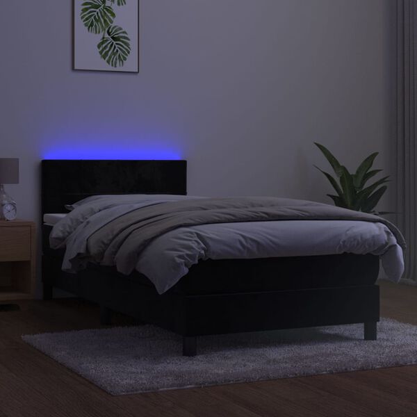 vidaXL Boxspringbett mit Matratze & LED Schwarz 90x200 cm Samt
