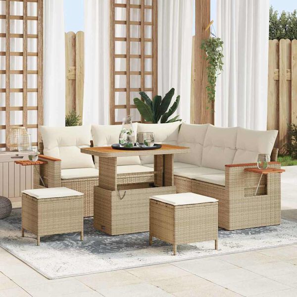 vidaXL Gartensofa-set mit Kissen 9 pcs Beige und Creme Poly-Rattan