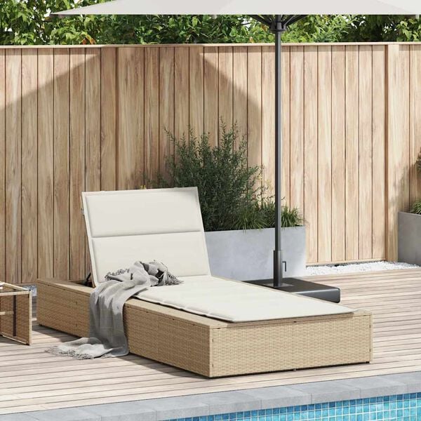 vidaXL Sonnenliege mit schwebender Auflage Beige Poly Rattan