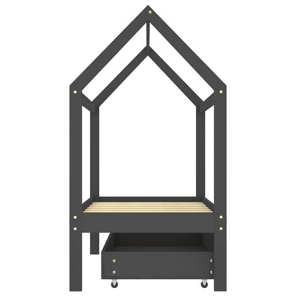 vidaXL Kinderbett mit Schublade Dunkelgrau Massivholz Kiefer 70x140 cm