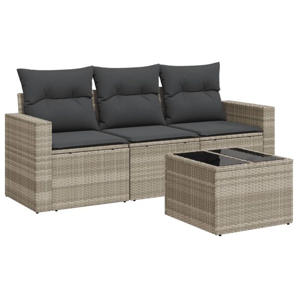 vidaXL 4-tlg. Garten-Sofagarnitur mit Kissen Hellgrau Poly Rattan