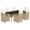 vidaXL 7-tlg. Garten-Essgruppe mit Kissen Beige Poly Rattan