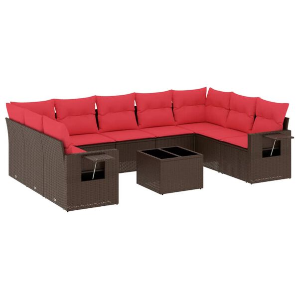 vidaXL 10-teiliges Gartensofa-Set mit Kissen, braun, Polyrattan