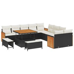 vidaXL Gartensofa-set mit Kissen 17 pcs Schwarz und Creme Poly-Rattan