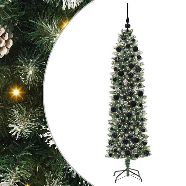 vidaXL K&uuml;nstlicher schlanker Weihnachtsbaum Gr&uuml;n und Wei&szlig; 180 cm