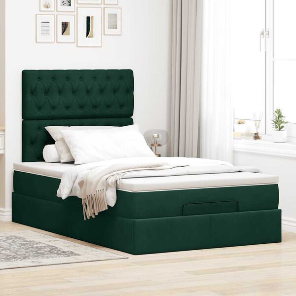 vidaXL Ottoman-Bett mit Matratzen Dunkelgr&uuml;n 120x200 cm Samt